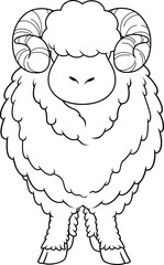 Outlined Ram Sheep Cartoon Mascot Character. Vector Hand Drawn Illustration Isolated On Transparent Background