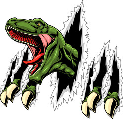 Raptor Dinosaur Ripping Out Background Graphic Design. Vector Hand Drawn Illustration Isolated On Transparent Background
