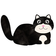 Black Cat Lying Watercolor Illustration