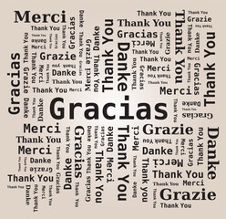 Merci - Thank You - Danke - Grazie - Gracias Nuage de Mots 5 Langues Français Anglais Italien Allemand Espagnol Fond Clair Vecteur
