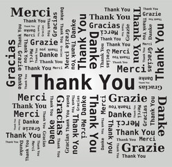 Merci - Thank You - Danke - Grazie - Gracias Nuage de Mots 5 Langues Français Anglais Italien Allemand Espagnol Fond Clair Vecteur