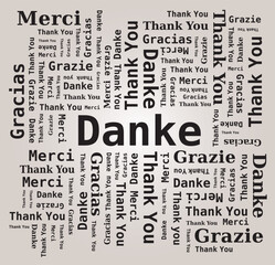 Fototapeta premium Merci - Thank You - Danke - Grazie - Gracias Nuage de Mots 5 Langues Français Anglais Italien Allemand Espagnol Fond Clair Vecteur