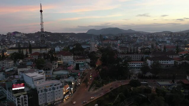 Aerial view of dalat city center, Lam Dong, Vietnam