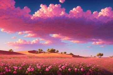 Naklejka na ściany i meble Le Mystère du Désert: Fleurs Épanouies sur la Terre Aride, Illuminées par le Crépuscule - Generative AI 8