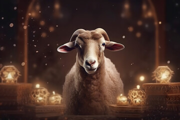 Naklejka premium Eid al Adha Mubarak Islamic festival social media banner and Eid Mubarak Post Template sheep and lamb