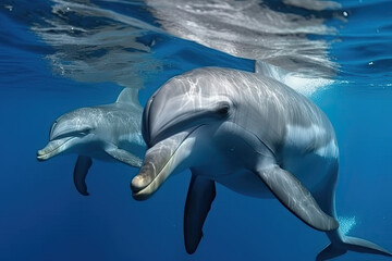Example: Reflections of a Pod of Swimming Dolphins on Blue Water