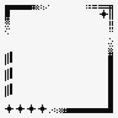 Monochrome Pixel Frame Template Elements, Dithered Gradient Line Corner