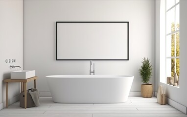 Naklejka na ściany i meble Modern bathroom interior with bathtub. Generative AI.