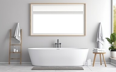 Naklejka na ściany i meble Modern bathroom interior with bathtub. Generative AI.