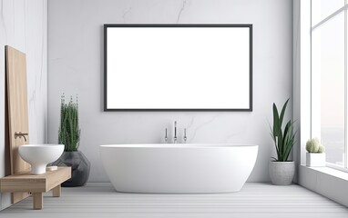 Fototapeta na wymiar Modern bathroom interior with bathtub. Generative AI.
