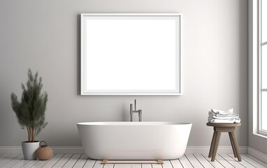 Modern bathroom interior with bathtub. Generative AI.