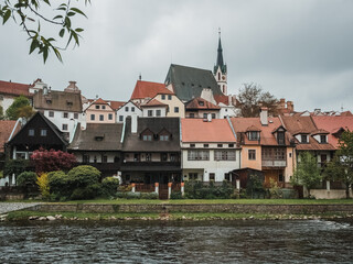 Cesky Krumlov. General view of the old town from the Vltava river. Czech Republic