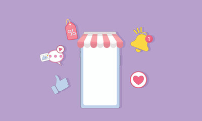 Render online shopping bag using tags promotion or cash for future use. shopping online pass smartphone 