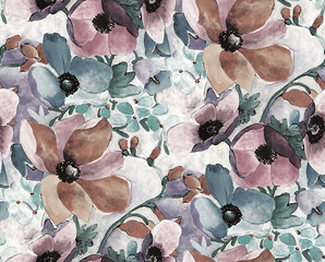 Brushstroke flower and watercolor Flowers illustration allover flower pattern