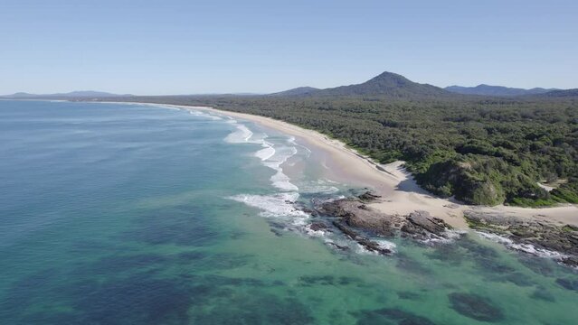 Idyllic Seascape At Wenonah Head Near Urunga In New South Wales, Australia - aerial drone shot