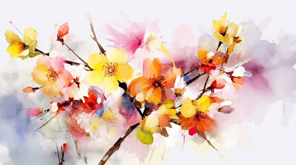 Colorful blooming flowers on white background for painting style. Generative Ai