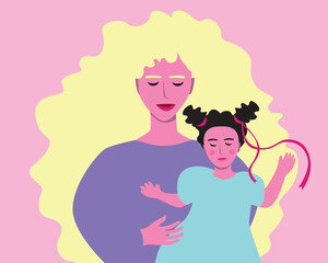 Modern natural mother and adopted child as a concept of adoption, flat vector stock illustration