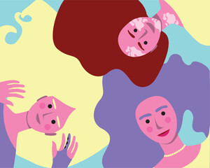 Modern women with vitiligo and an invalid prosthesis together as a symbol of solidarity, vector stock illustration