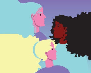 Community of modern women, different age, ethnic group, vector stock illustration