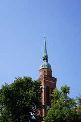 Fototapeta na wymiar Kirchturm des Segenskirche in der Schönhauser Allee in Prenzlauer Berg in Berlin