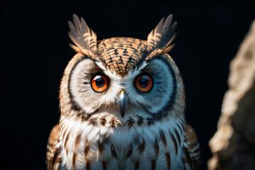 Close up Owl against black background With Generative AI