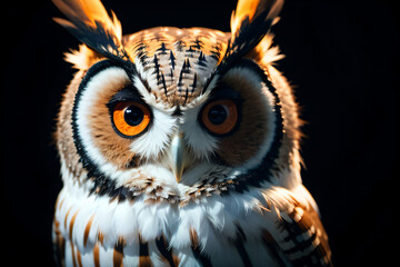 Close up Owl against black background With Generative AI