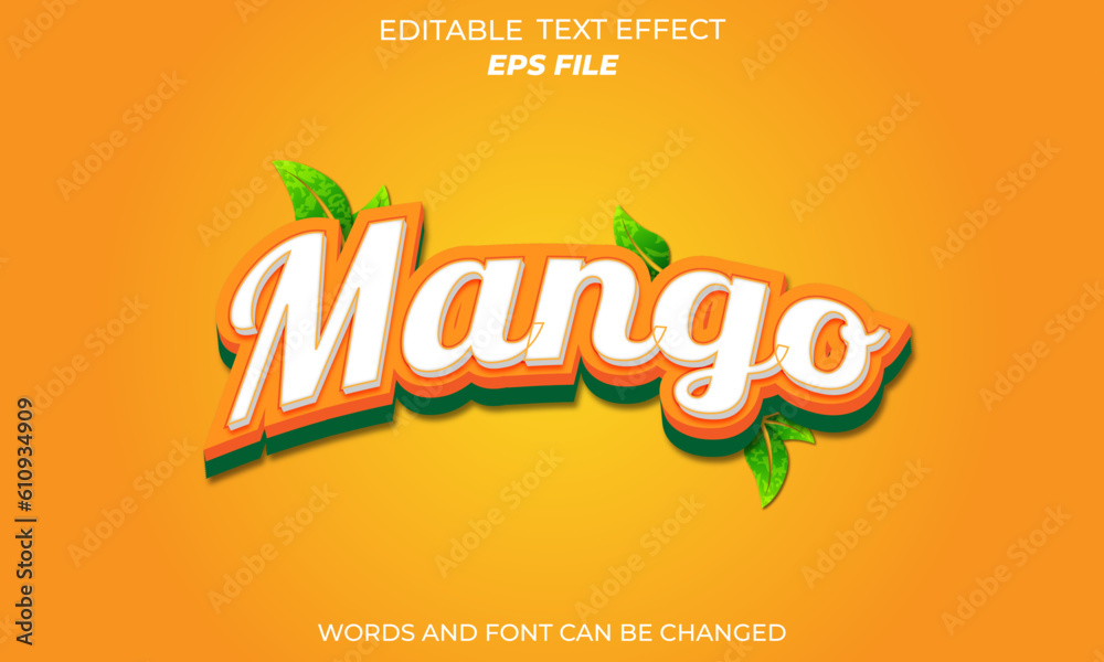 Wall mural mango text effect, font editable, typography, 3d text. vector template