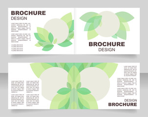 Sustainable agriculture business bifold brochure template design. Half fold booklet mockup set with copy space for text. Editable 2 paper page leaflets. Arial Black, Regular fonts used