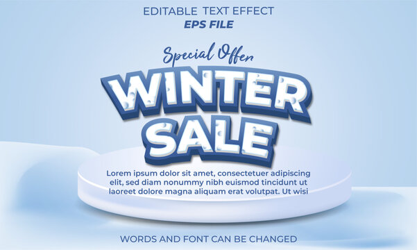 winter sale text effect, font editable, typography, 3d text. vector template