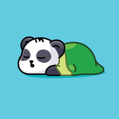 Cute sleeping panda with blanket simple catoon illustration