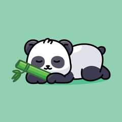 Cute sleeping panda with hugging bamboo vector cartoon illustration icon isolated