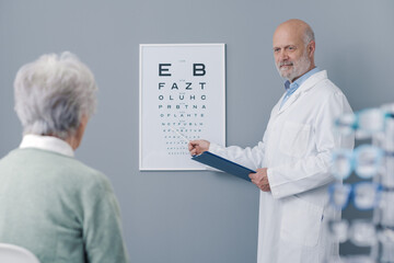 Elderly woman having an eye test