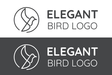Elegant single line bird logo design template
