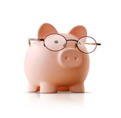 Cute piggy bank wearing glasses