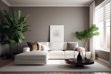 Minimalist Living Room Sanctuary with Serenity. Generative AI