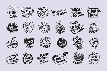 Set Of Hand Drawn Vegan Food Labels
