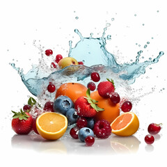 Fruits splash in water isolated white