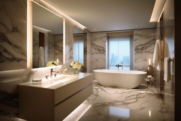 Fototapeta na wymiar Sophisticated Marble Bathroom Sanctuary. Generative AI