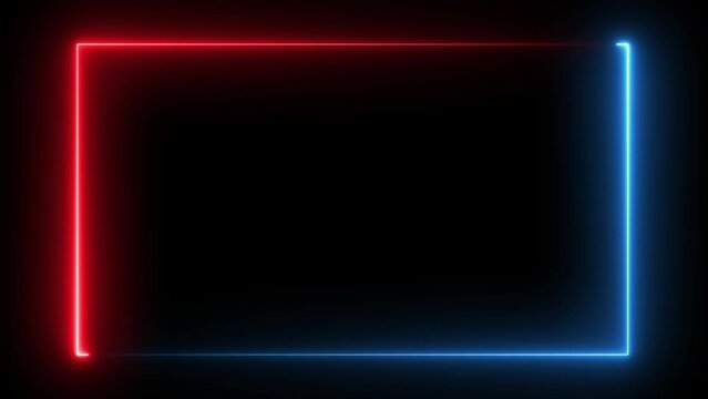 Red and blue neon glowing frame background. Laser saber border animation repeated moves. Transparent background. 4K graphic animation video.