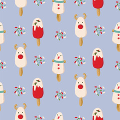 Christmas pattern of elements of ice cream. Modern design for paper, cover, fabric, interior decor and other users.
