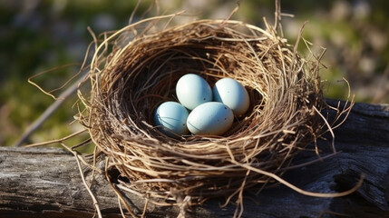 nest with bird eggs on tree. generative ai