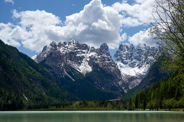 Fototapeta na wymiar Dolomite Mountains, Clouds and Lakes