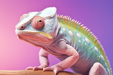 pastel colored chameleon on a pastel background created with AI generative tools