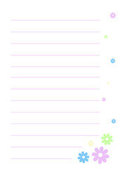 Digital Planner Page With Flower Blossom. Notebook Line Page With Flowers