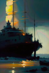 Fototapeta premium A digital painting of a boat in a shore using oil effect - Artwork 3