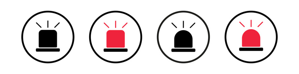 Set of red and black alarm vector icon. Simple siren design illustration. - obrazy, fototapety, plakaty