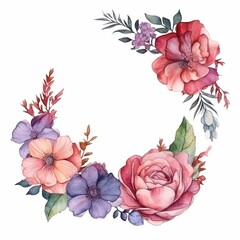 flower wreath for wedding, greeting, card, background, wallpaper, frame, Generative Ai