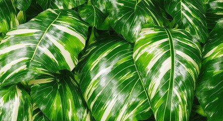 Abstract tropical green leaves, lush foliage houseplant Dumb cane or Dieffenbachia the tropic plant, generative ai