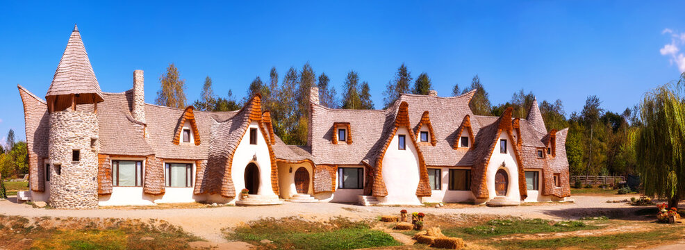 Porumbacu Village, Romania - 14 September 2019.. Clay Castle of the Fairy Valley in Porumbacu de Sus, Romania