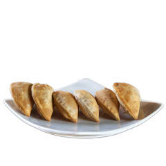 portion of pastries served on plate on transparent background